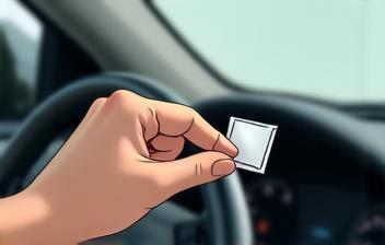 Hand applying a sticker to a car windshield