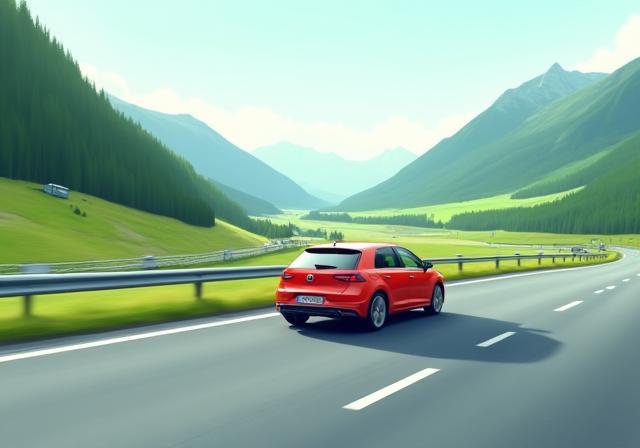 Image illustrating a car on a motorway with a vignette symbol